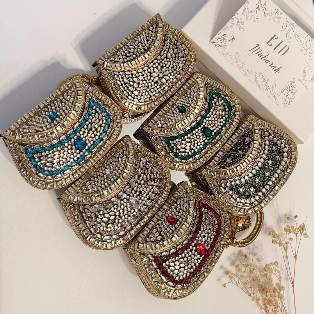 Green Kundan Clutch: Mini Metal Statement Bag