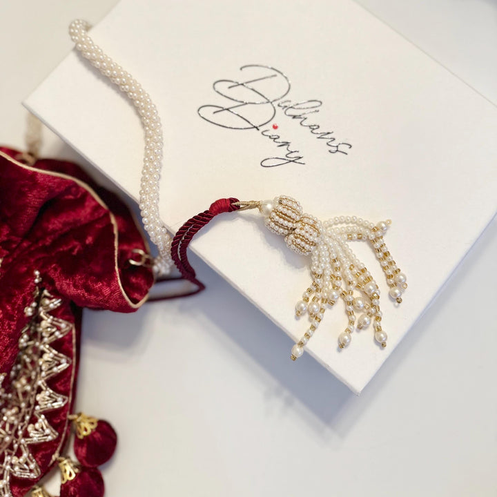 Handmade Maroon Velvet Potli Bag: Embroidered Bridal Clutch