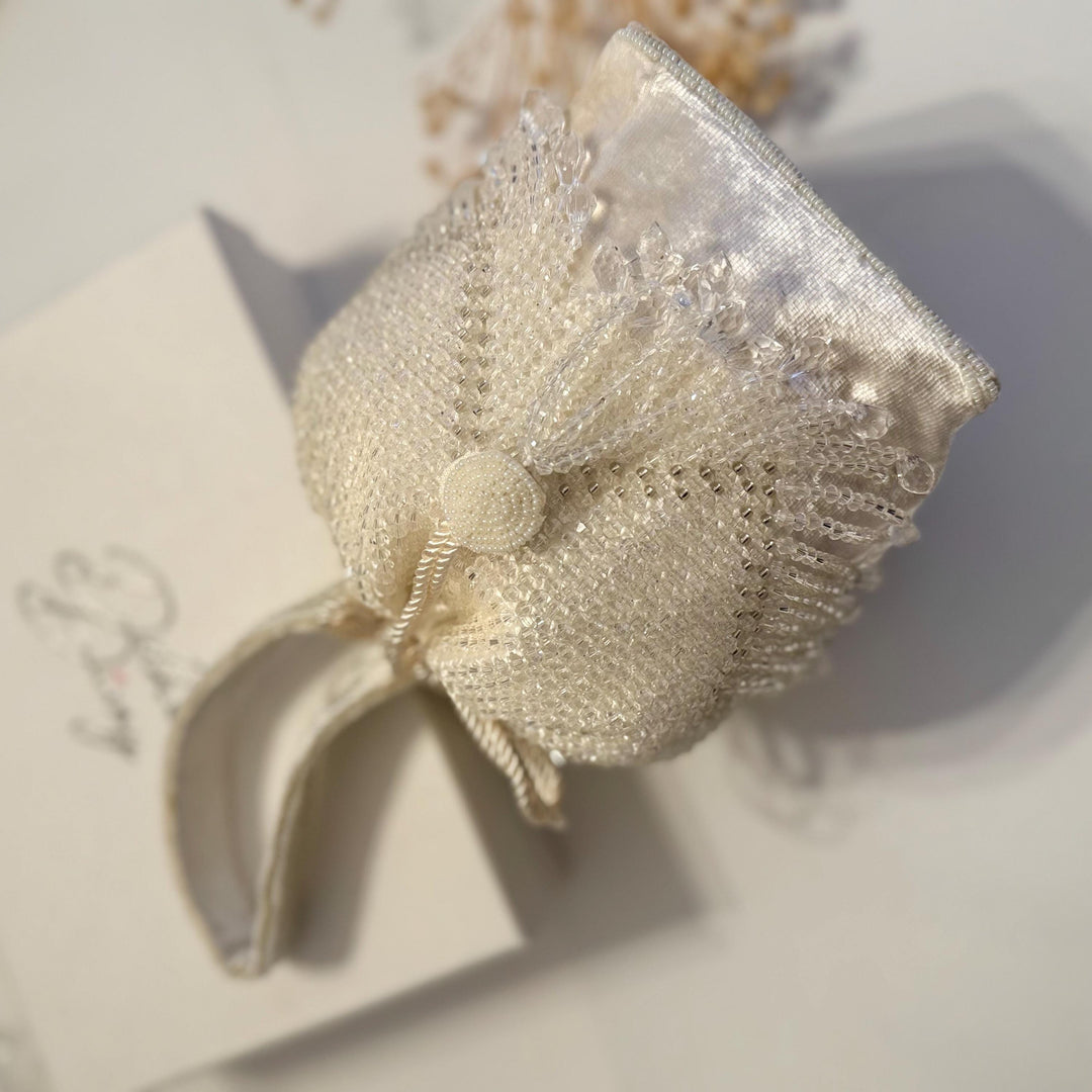 Handmade Crystal Bridal Potli Bag: Ivory Indian Evening Clutch