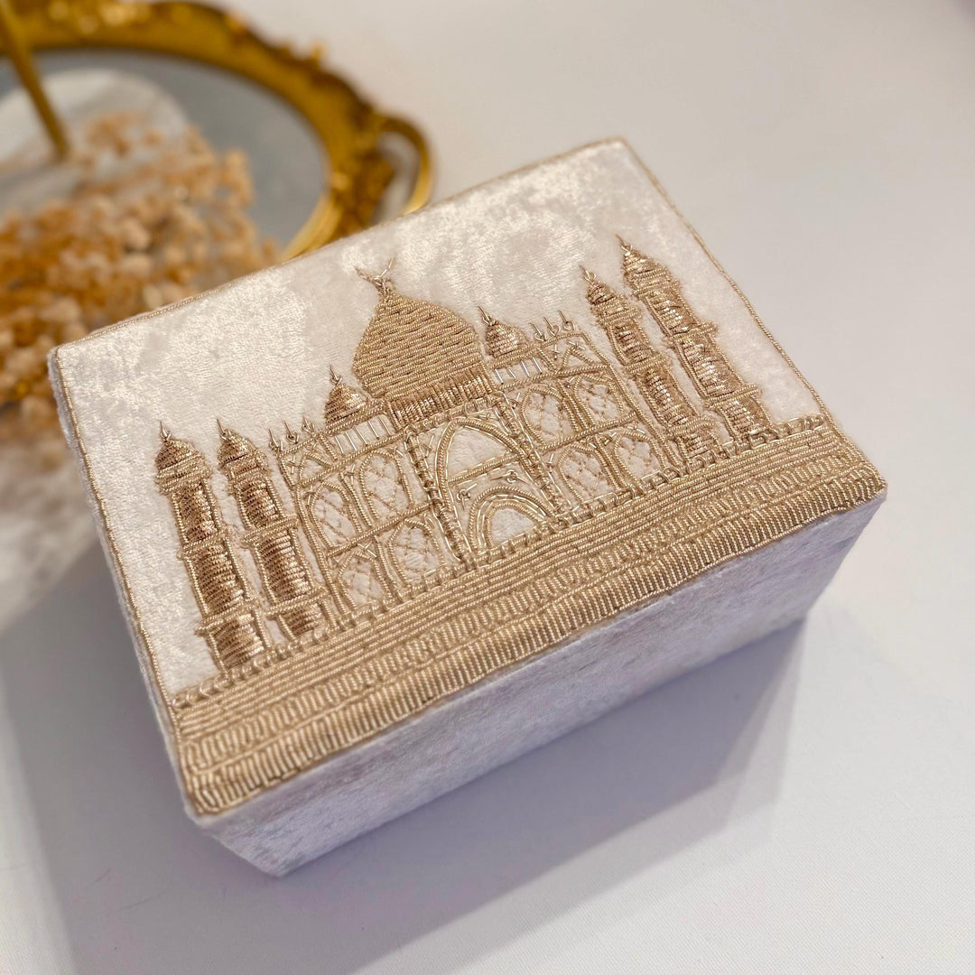 Handmade Taj Mahal Keepsake Box: Velvet Bridal Jewelry Box