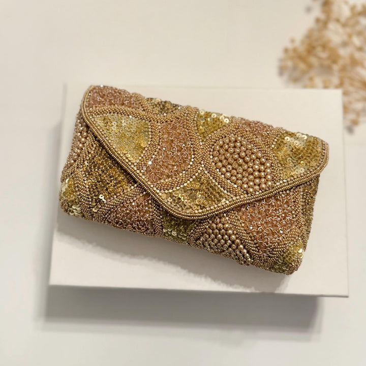 Gold Beaded Bridal Clutch: Sequin & Crystal Evening Bag