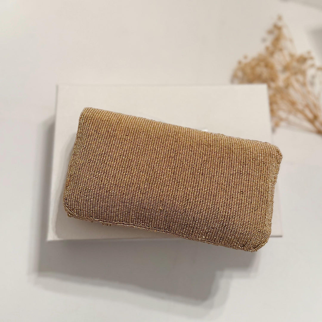 Gold Beaded Bridal Clutch: Sequin & Crystal Evening Bag