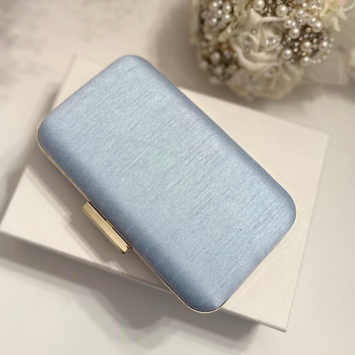 Powder Blue Bridal Clutch: Handmade Zardozi Floral Embroidery