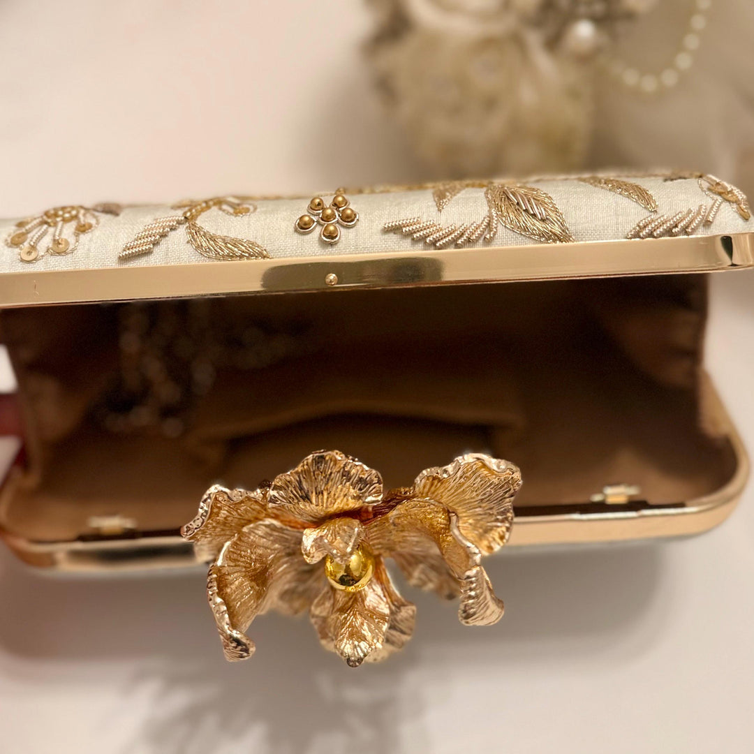 Mint Zardozi Clutch: Handmade Indian Velvet Box Clutch