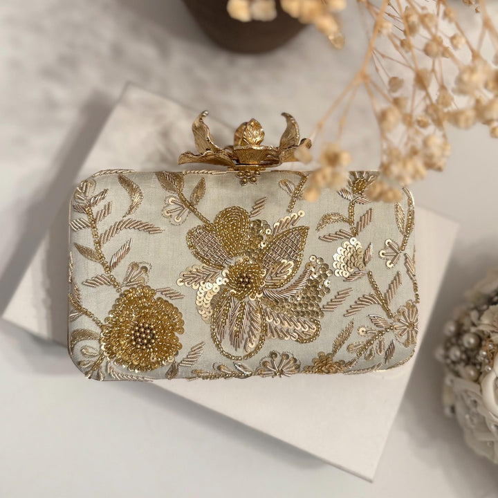 Mint Zardozi Clutch: Handmade Indian Velvet Box Clutch