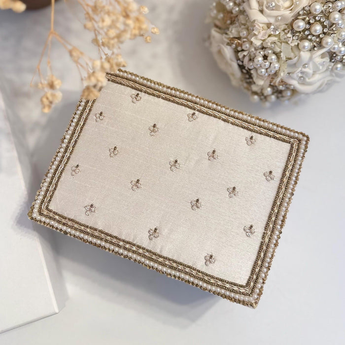 Handmade Ivory Silk Bangle Box: Gold Zardozi Bridal Keepsake