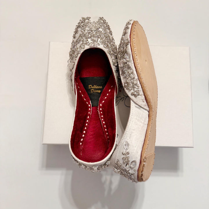 Handmade Silver Bridal Juttis: Sequin & Zardozi Embroidered Wedding Shoes