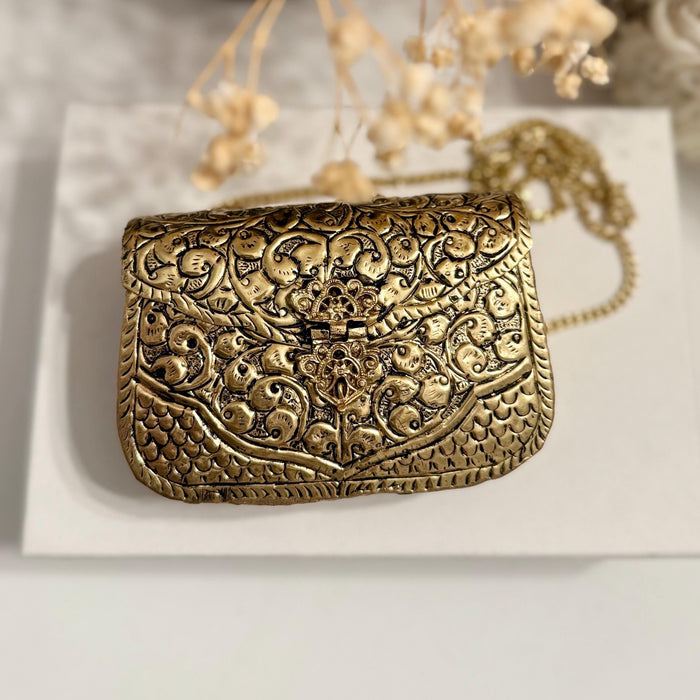 Brass Beauty | Mini Antique Gold Brass Clutch | Vintage Style Mini Evening Bag