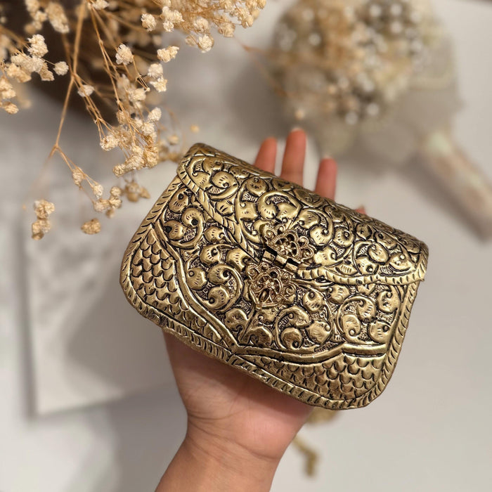 Brass Beauty | Mini Antique Gold Brass Clutch | Vintage Style Mini Evening Bag
