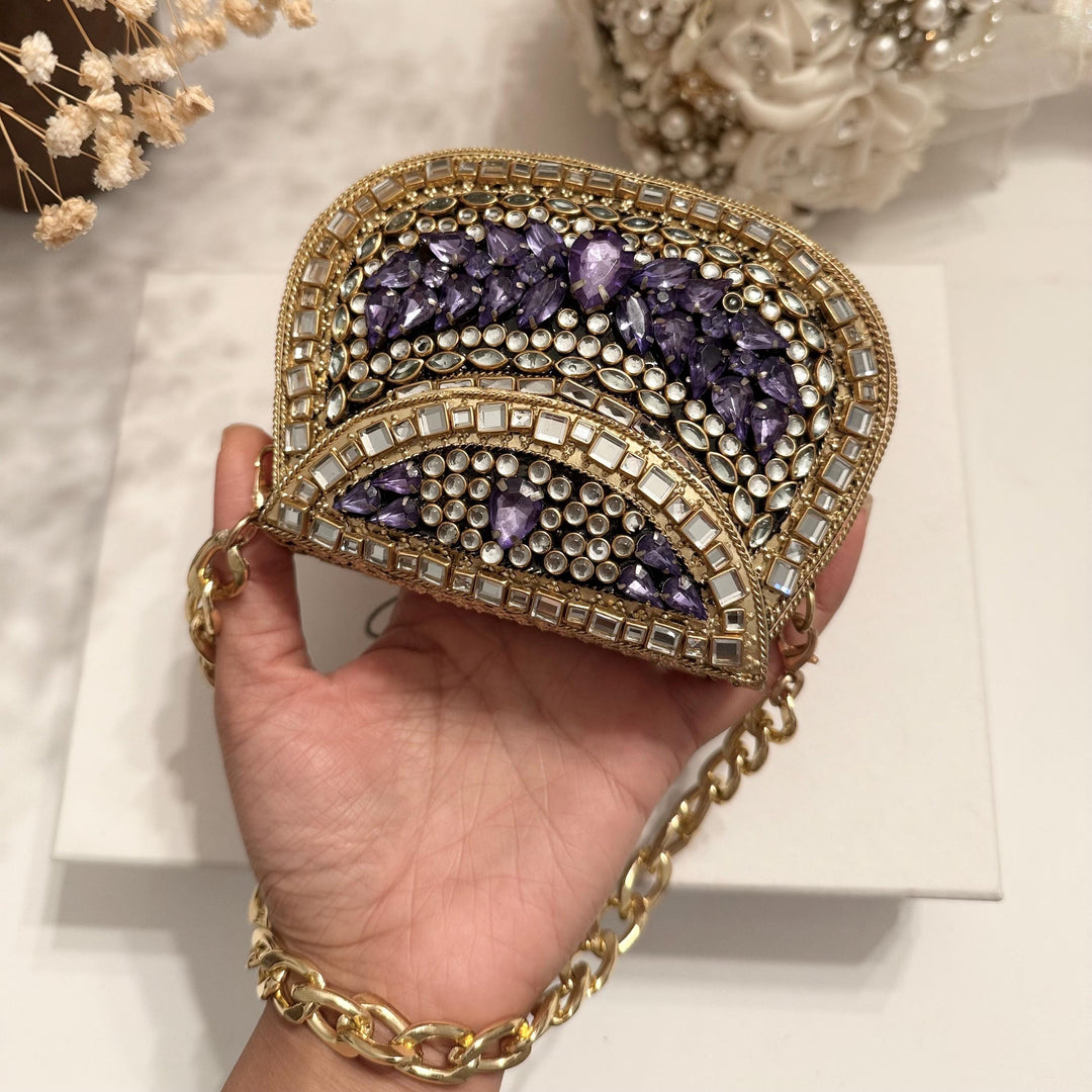 Lavender Kundan Clutch: Mini Statement Metal Clutch, Bridal Gift