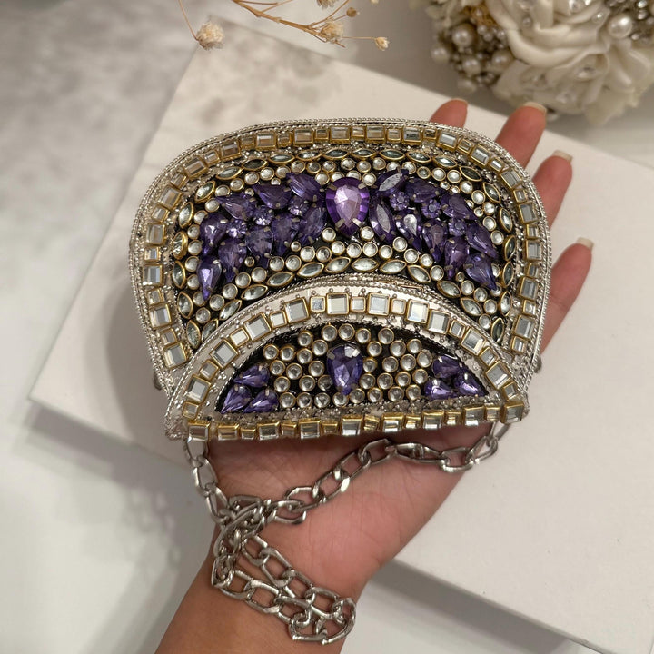 Lavender Kundan Clutch: Mini Statement Metal Clutch, Bridal Gift