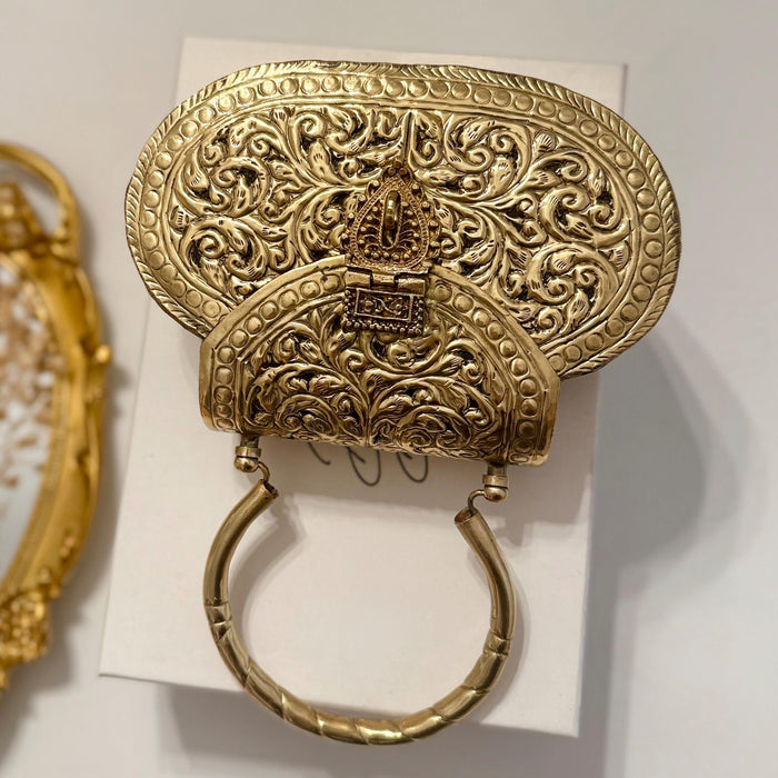 14k Gold Plated Pure Brass Clutch - Vintage Style Top Handle Clutch