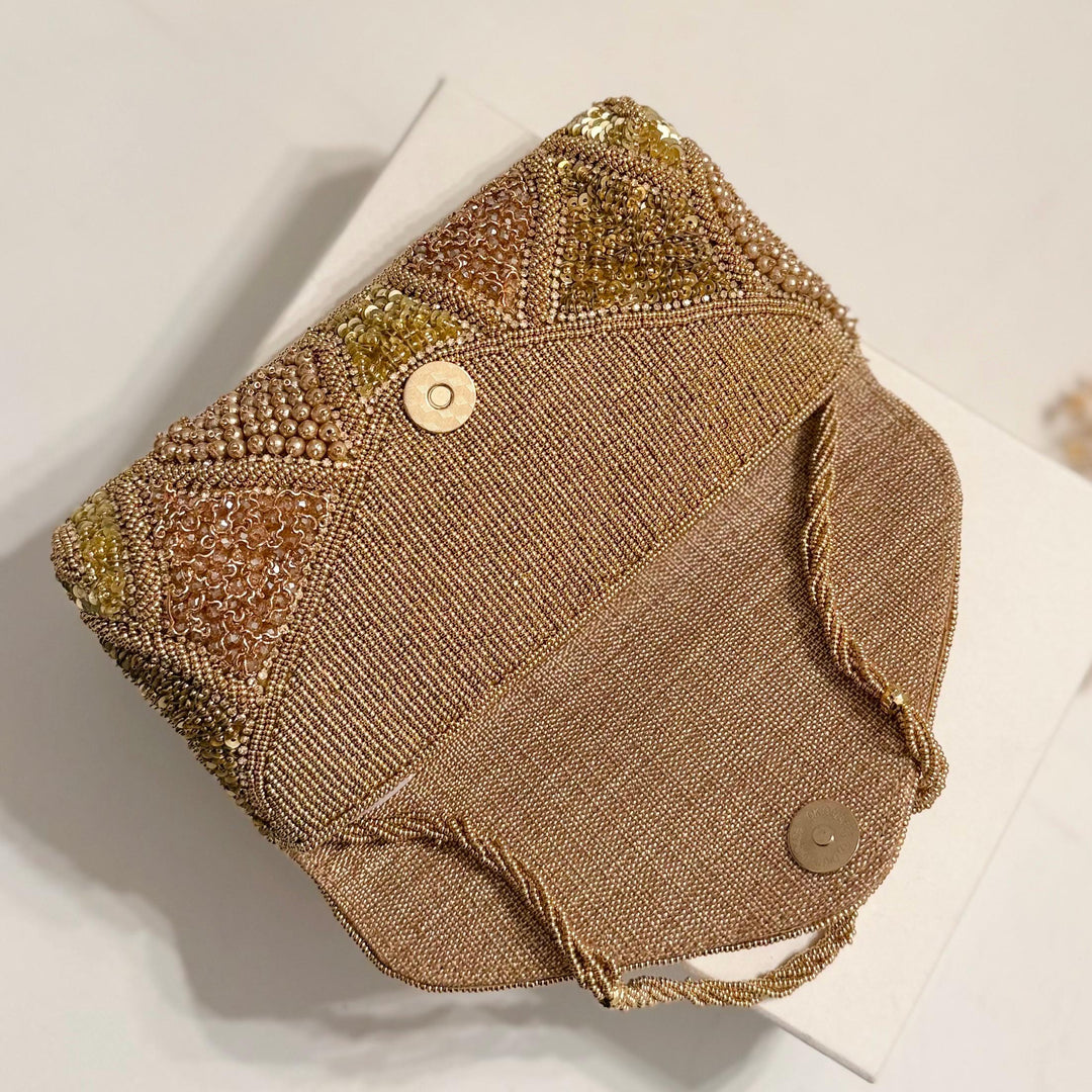 Gold Beaded Bridal Clutch: Sequin & Crystal Evening Bag