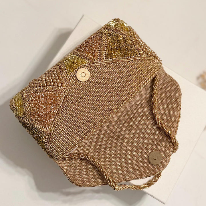 Gold Beaded Bridal Clutch: Sequin & Crystal Evening Bag