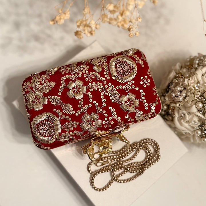 Handmade Red Zardozi Clutch: Indian Pakistani Box Clutch