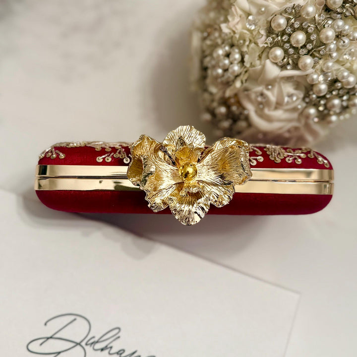 Handmade Red Zardozi Clutch: Indian Pakistani Box Clutch