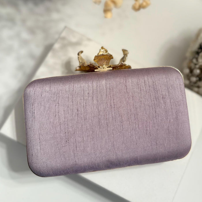 Lavender Zardozi Clutch: Handmade Embroidered Box Clutch