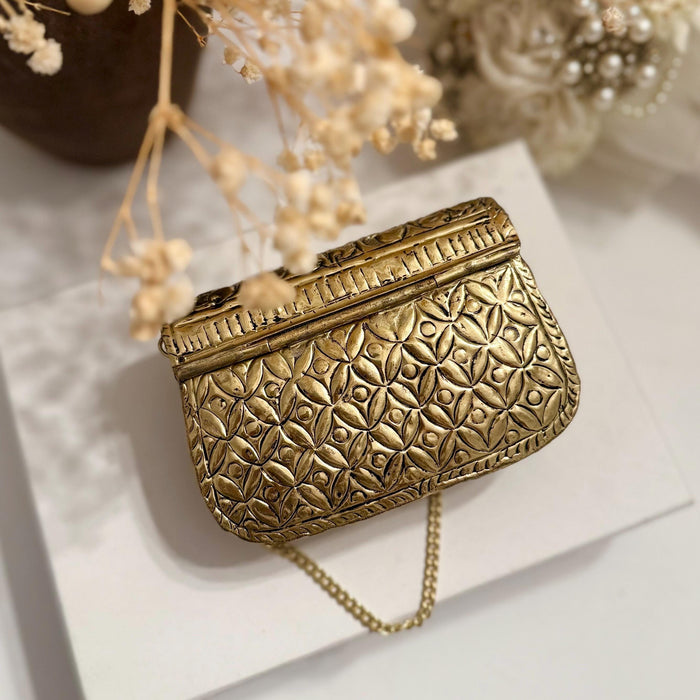 Brass Beauty | Mini Antique Gold Brass Clutch | Vintage Style Mini Evening Bag