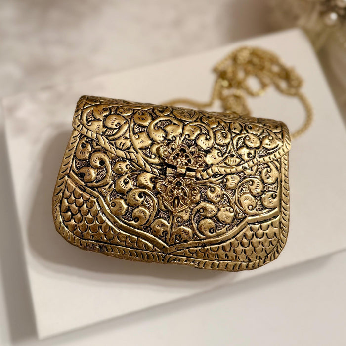 Brass Beauty | Mini Antique Gold Brass Clutch | Vintage Style Mini Evening Bag