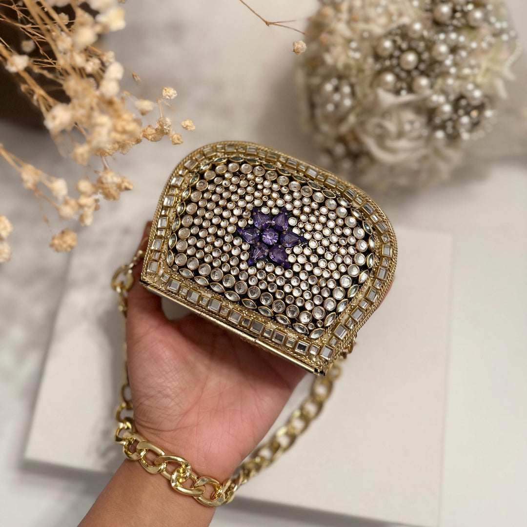 Lavender Kundan Clutch: Mini Statement Metal Clutch, Bridal Gift