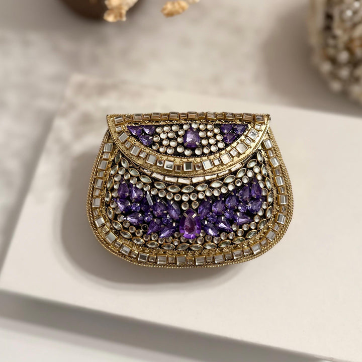 Lavender Kundan Clutch: Mini Statement Metal Clutch, Bridal Gift