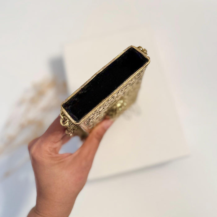 Mobile Shape Antique Gold Brass Clutch
