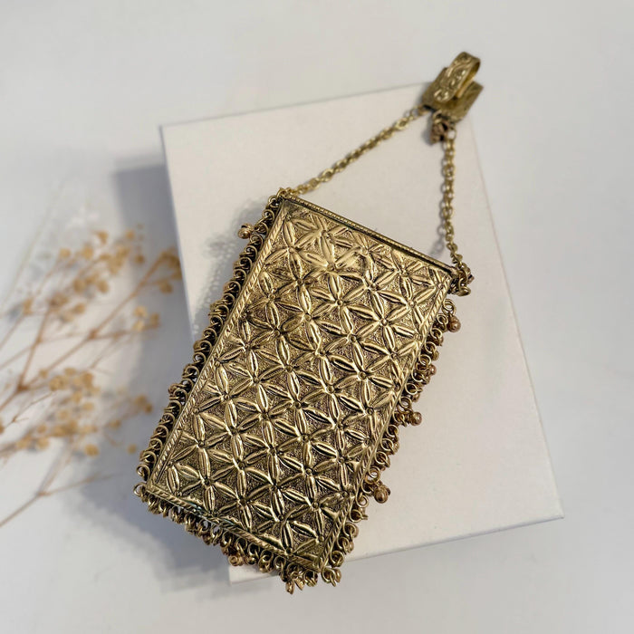 Mobile Shape Antique Gold Brass Clutch