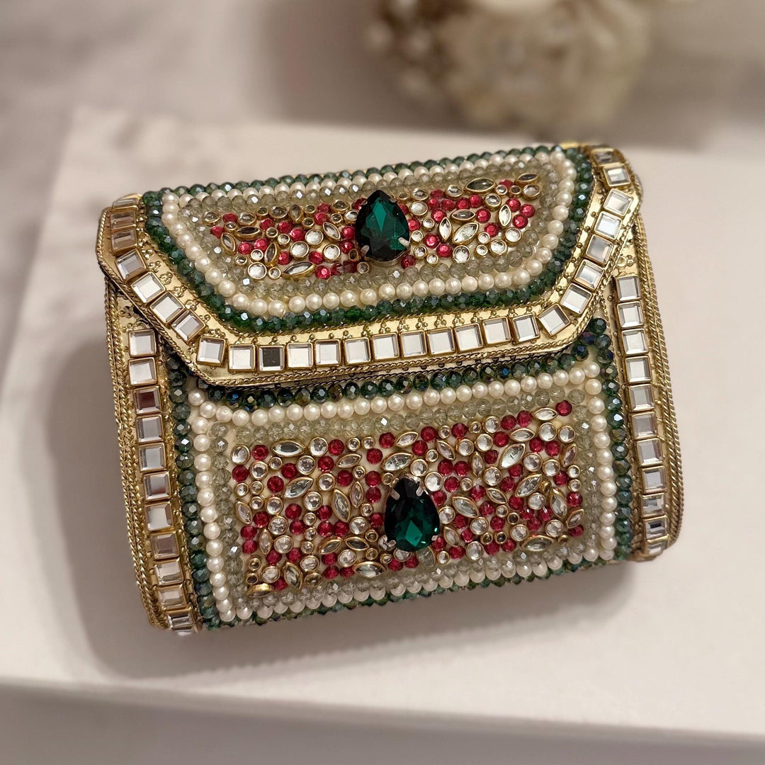 Multicolor Kundan Clutch: Mini Statement Metal Clutch, Bridal Gift