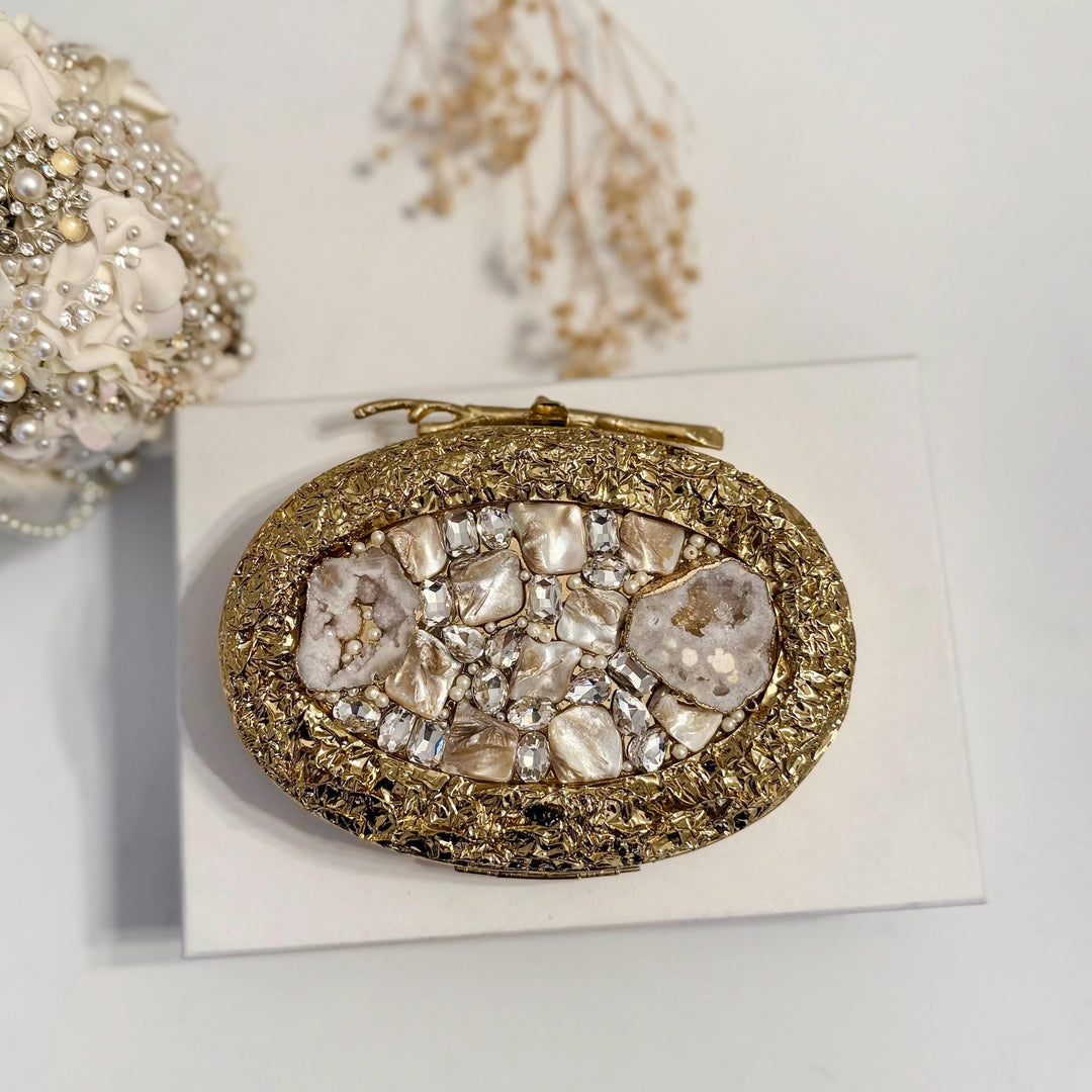 Gold Pearl Bridal Clutch: 14k Gold Plated Evening Bag