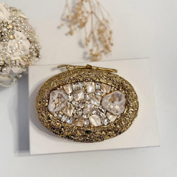 Gold Pearl Bridal Clutch: 14k Gold Plated Evening Bag