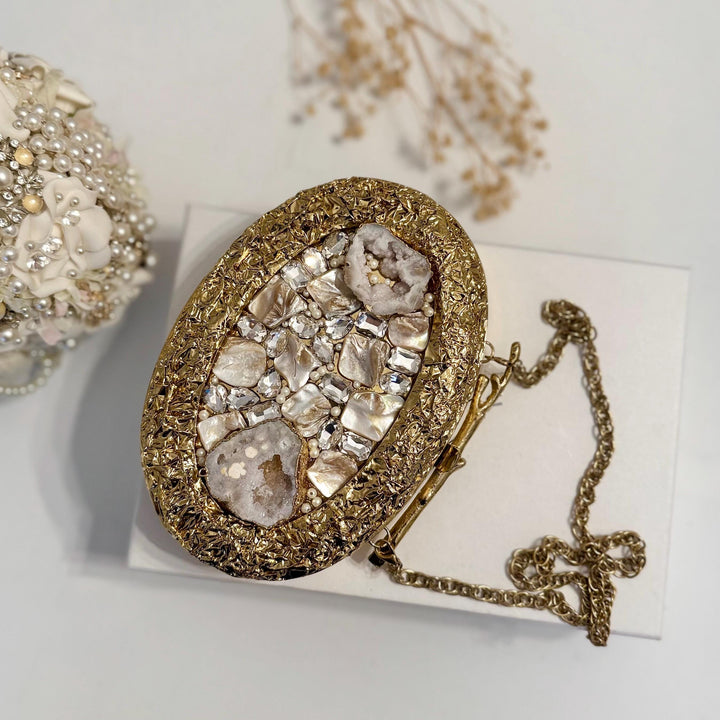Gold Pearl Bridal Clutch: 14k Gold Plated Evening Bag