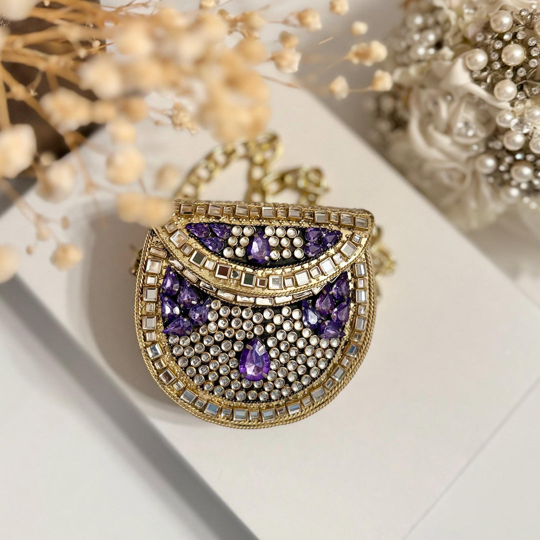 Mini Kundan Clutch: Metal & Stone Evening Bag