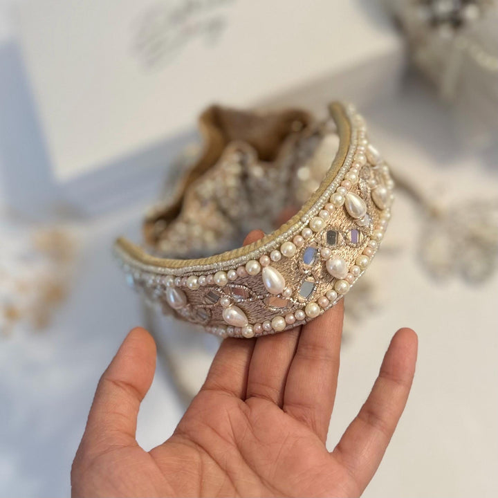 Champagne Beaded Bridal Potli Bag: Mirror Work Wedding Accessory