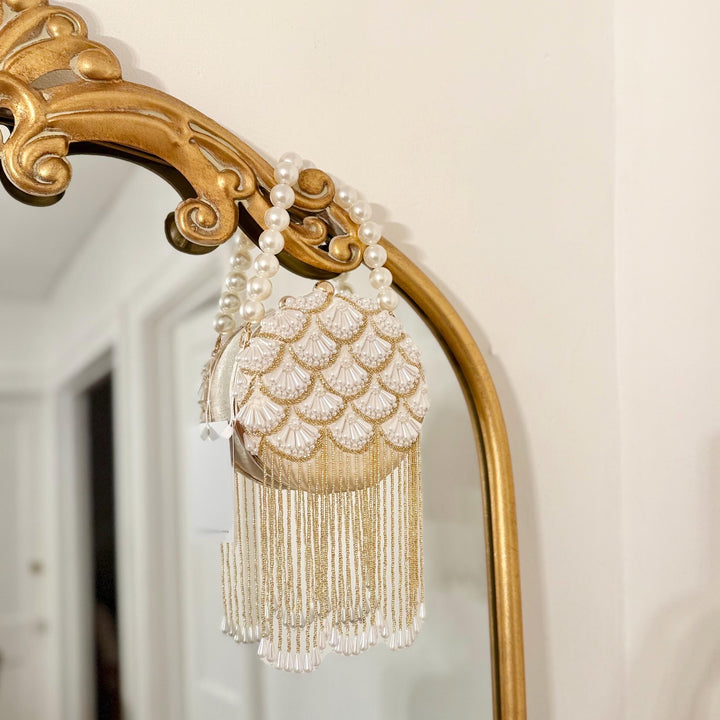 Handmade Beaded Pearl Bridal Clutch: Ivory Wedding Wristlet