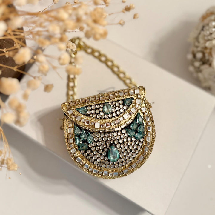Mini Kundan Clutch: Metal & Stone Evening Bag