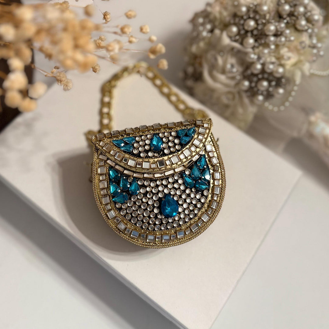 Mini Kundan Clutch: Metal & Stone Evening Bag