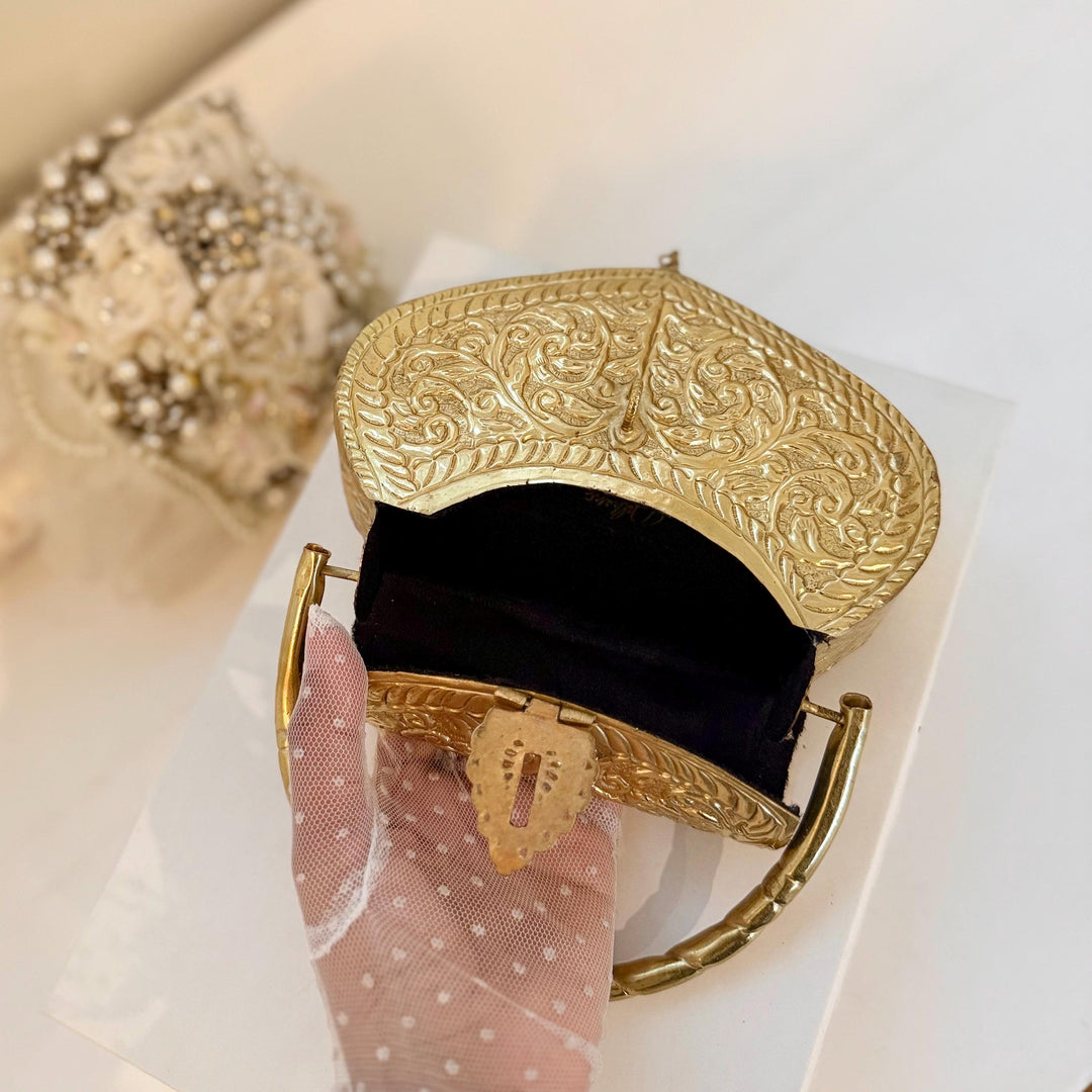 Handmade 14K Gold Plated Heart Shape Brass Clutch: Vintage Style Wedding Purse