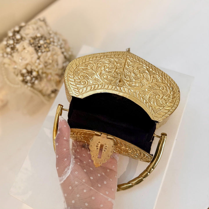 Handmade 14K Gold Plated Heart Shape Brass Clutch: Vintage Style Wedding Purse