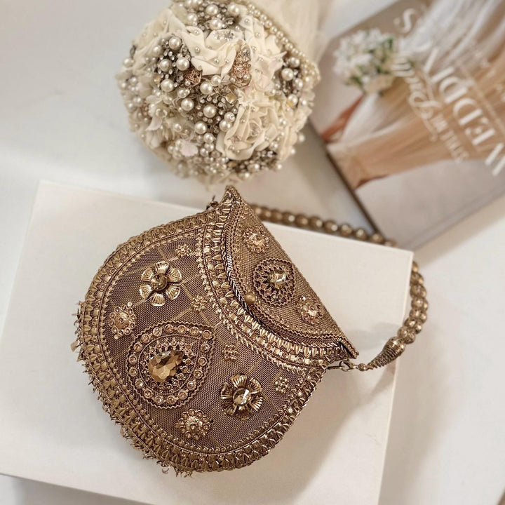 Gold Floral Metal Clutch | Statement Evening Bag