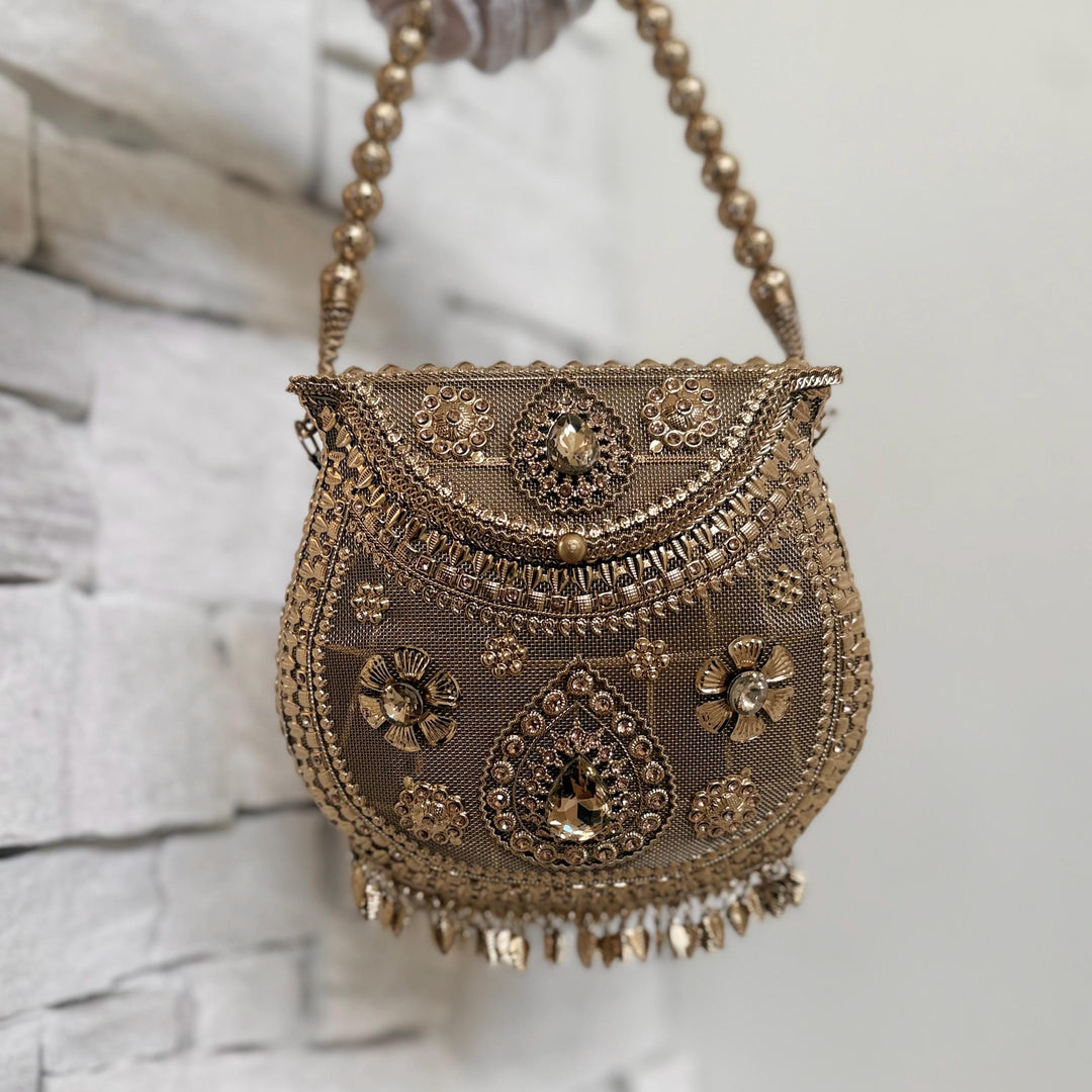 Gold Floral Metal Clutch | Statement Evening Bag