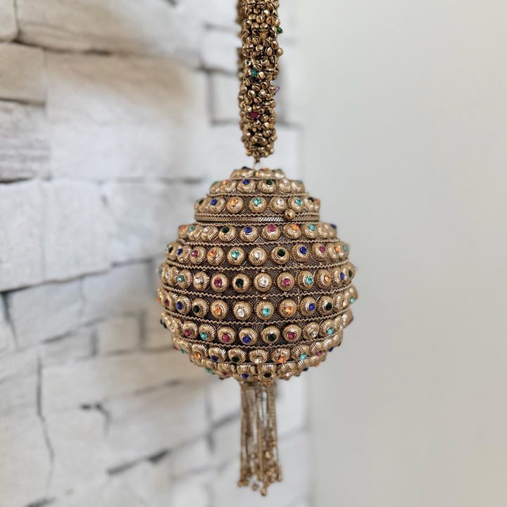 Multicolor Bridal Bracelet Bag: Ethnic Wedding Potli, Brass Metal Evening Purse