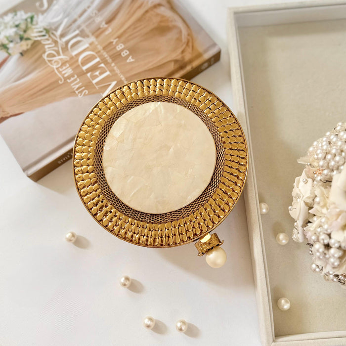 Perlmutt-Clutch | Statement-Tasche mit Messingrahmen, Brautgeschenk