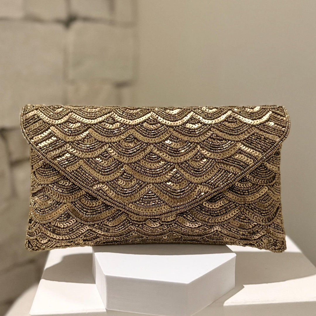 Sequin Envelope Clutch: Handmade Evening Bag In Antique Bronze