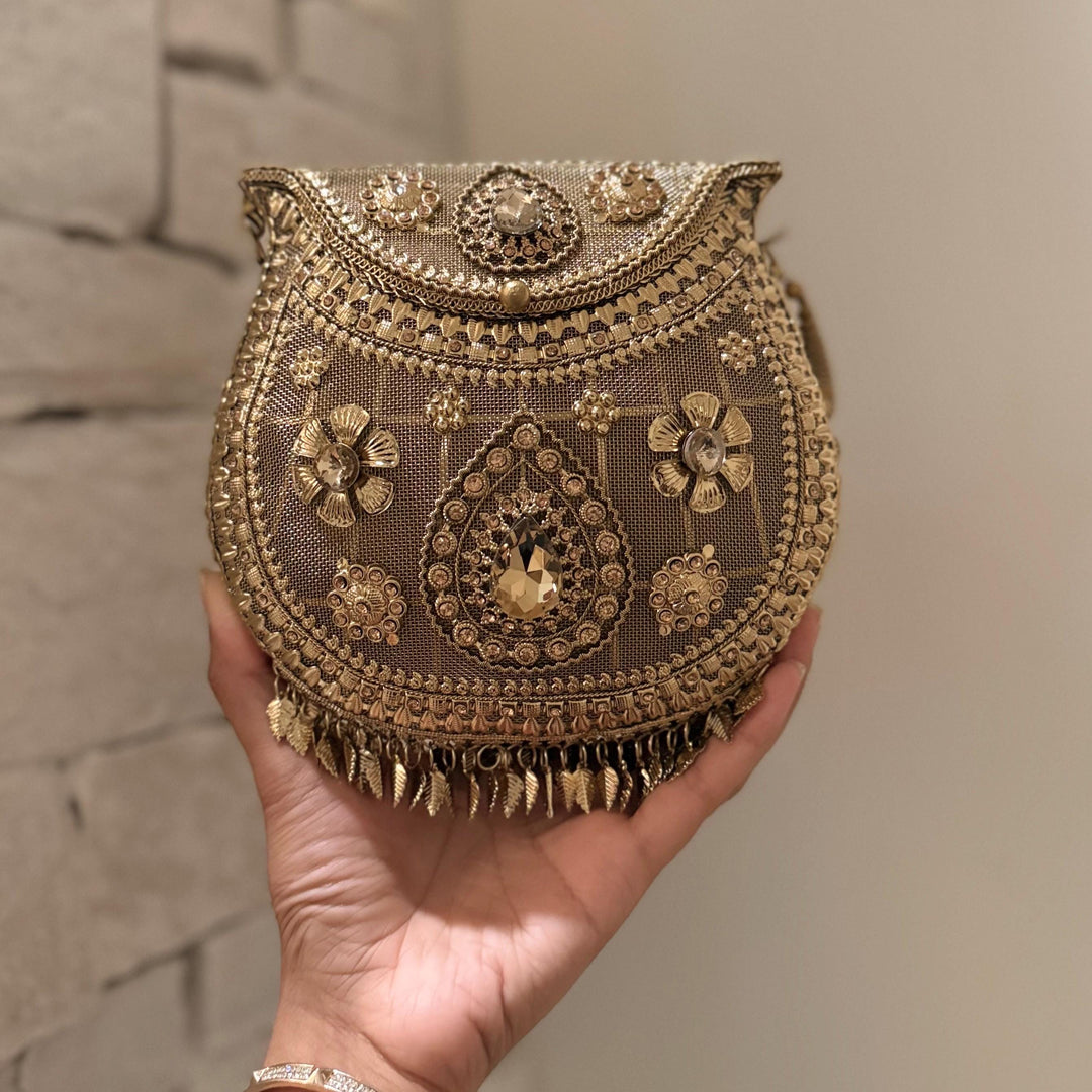Gold Floral Metal Clutch | Statement Evening Bag