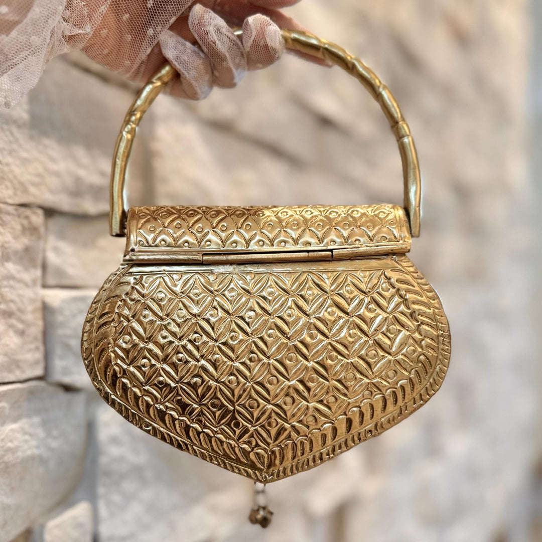 Handmade 14K Gold Plated Heart Shape Brass Clutch: Vintage Style Wedding Purse