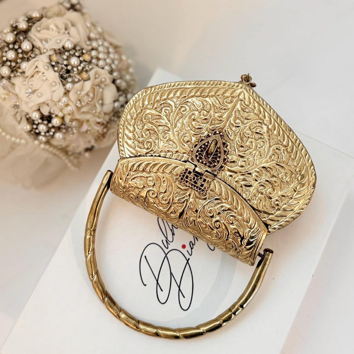 Handmade 14K Gold Plated Heart Shape Brass Clutch: Vintage Style Wedding Purse