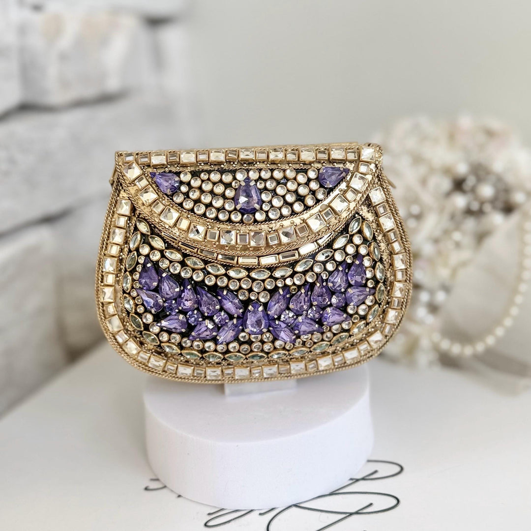 Lavender Kundan Clutch: Mini Statement Metal Clutch, Bridal Gift
