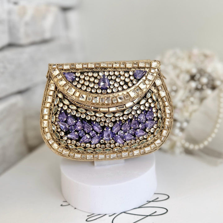 Lavender Kundan Clutch: Mini Statement Metal Clutch, Bridal Gift