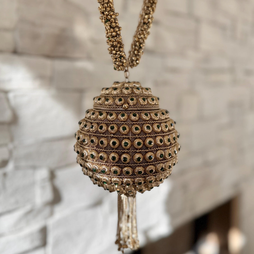 Emerald Green Bridal Bracelet Bag: Ethnic Wedding Potli, Brass Metal Evening Purse