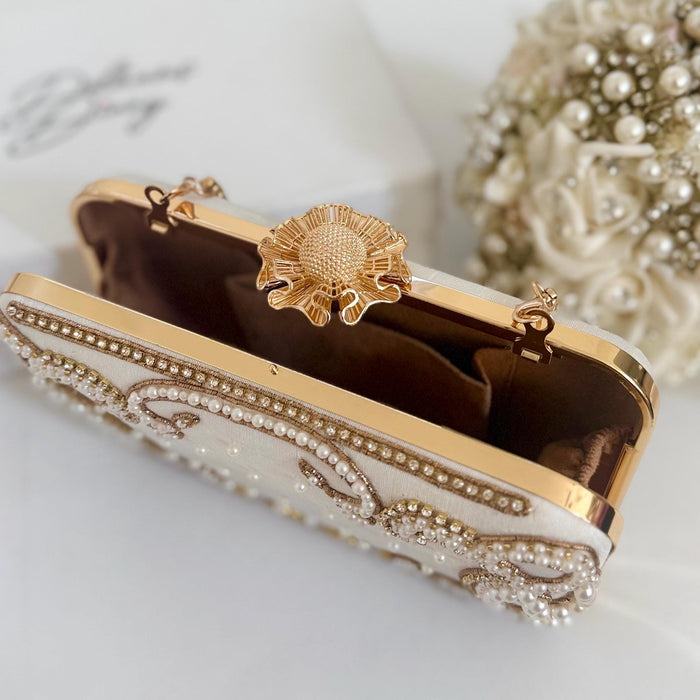 ivory beaded bridal clutch